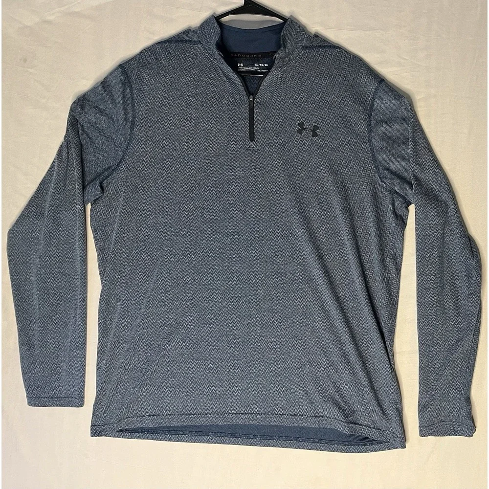 Under Armour Threadborne Pullover Jacket Men's Size XL Blue 1/4 Zip Heat Gear